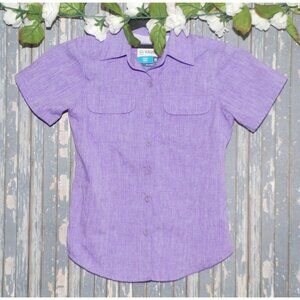 Magellan Outdoors Girls Shirt Top XS Purple Button Front Vented Fishing Pockets